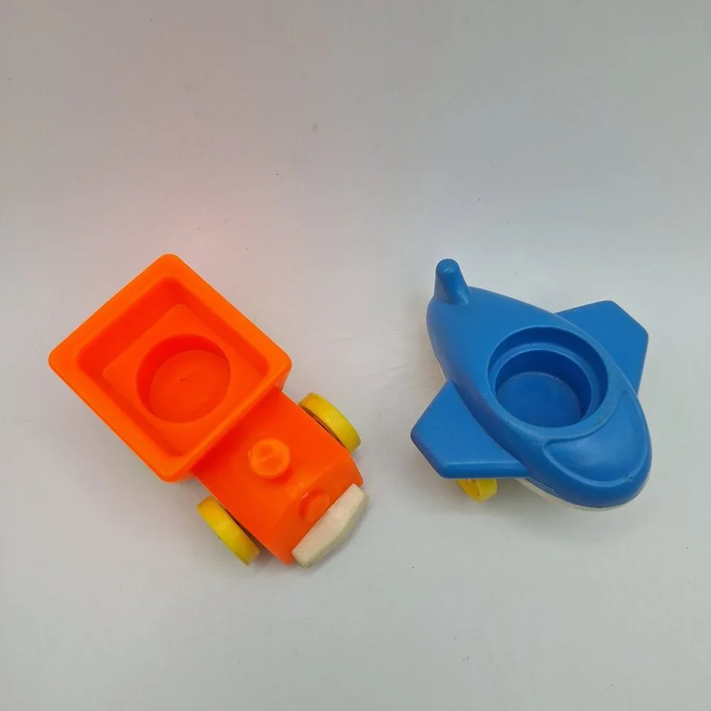 Fischer Price Truck Airplane Plastic USA Orange Blue Toddler Toy Vehicle Vintage
